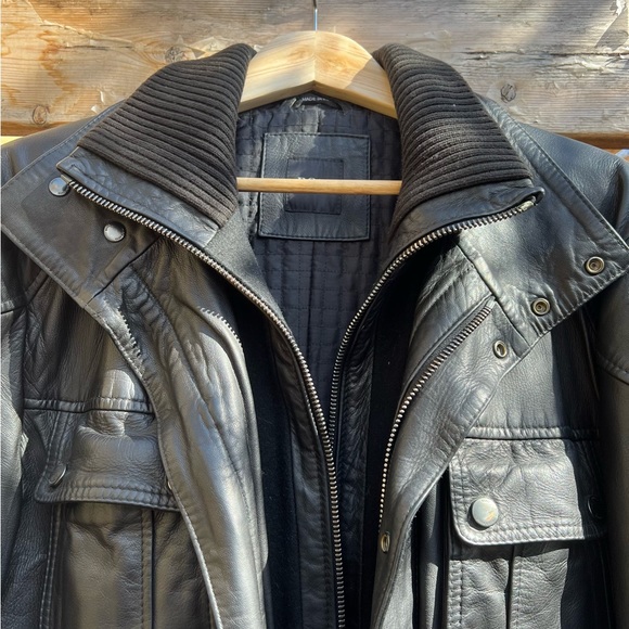 Heavy Black Leather Hugo Boss Jacket - Picture 2 of 9